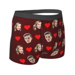 Caleçon Motif Cœur d'Amour Sous-Vêtement Personnalisé avec Photos de Visages Drôles Cadeau d'Anniversaire Saint-Valentin pour Lui