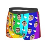 Personalised Funny Rainbow Face Boxers Briefs Underwear with Hearts Valentine's Day Gift for Men