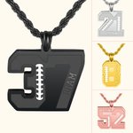 Collier Personnalisé Chiffre et Nom Collier de Football Cadeau d'Anniversaire et de Noël pour les Amateurs de Football Fans de Joueurs de Sport