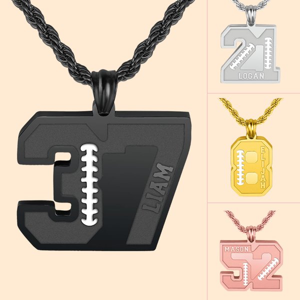 Collier Personnalisé Chiffre et Nom Collier de Football Cadeau d'Anniversaire et de Noël pour les Amateurs de Football Fans de Joueurs de Sport