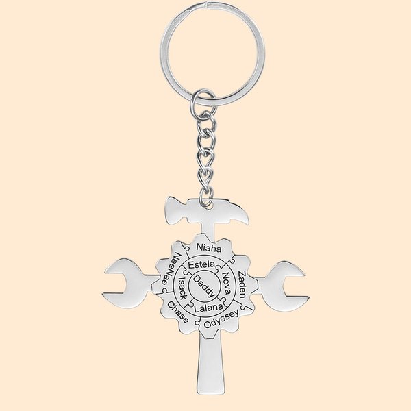 Llavero Puzzle de Herramientas Personalizado con Martillo y Engranaje y Llave inglesa Regalo para el Padre