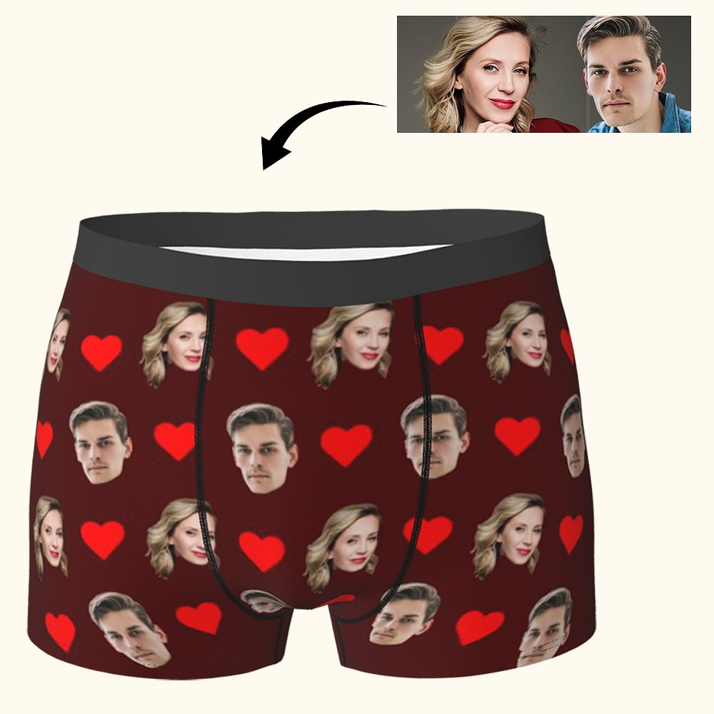 Personalisierte Mehrfarbige Lustige Paar Porträts Boxershorts mit Herz Herrenunterwäsche Valentinstag Geburtstag Geschenk für Herren
