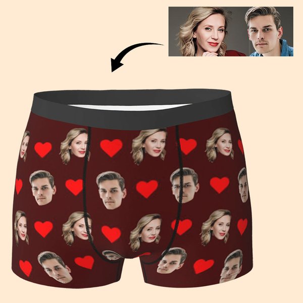 Personalisierte Mehrfarbige Lustige Paar Porträts Boxershorts mit Herz Herrenunterwäsche Valentinstag Geburtstag Geschenk für Herren
