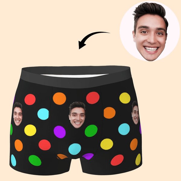 Boxer con volto personalizzato e pois colorati per uomo