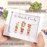 Image avec Cadre Personnalisée avec Nom et 3-6 Fleurs de Naissance Dessin d'Aquarelle Décoratif Cadau pour Famille