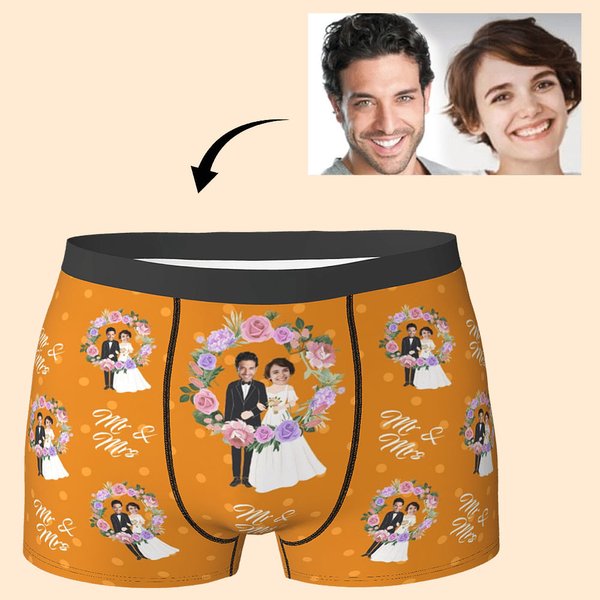 Boxer da uomo personalizzati con volto di coppia per il matrimonio