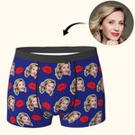 Personalisierte Lustige Gesichtsfoto Boxershorts mit Rotem Lippenabdruck Herrenunterwäsche Valentinstag Jahrestag Geschenk für Herren