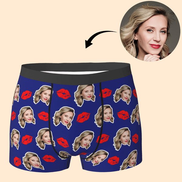 Personalized Funny Face Photo Red Lips Boxer Brief Men's Underwear Valentine's Day Anniversary Gift for Men