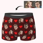 Caleçon Motif Cœur d'Amour Sous-Vêtement Personnalisé avec Photos de Visages Drôles Cadeau d'Anniversaire Saint-Valentin pour Lui