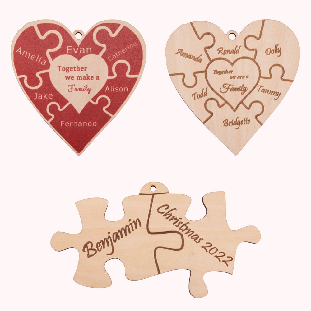 Personalisiertes Herz-Puzzle-Familien-WeihnachtsOrnament aus Holz