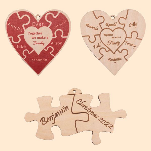 Houten hart puzzel Samen zijn we familie Ornament
