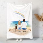 Personalised Rainbow Pet and Couple Back View Soft Blanket with Name Pet Memorial Gift for Pet Lover