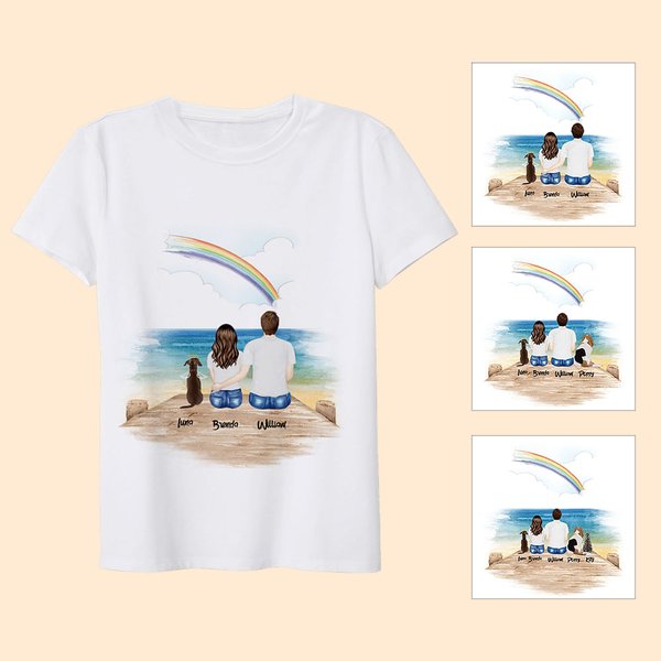 T-shirt Commémoratif Personnalisé avec Vue de Dos d'un Animal de Compagnie et d'un Couple Cadeau d'Anniversaire St Valentin