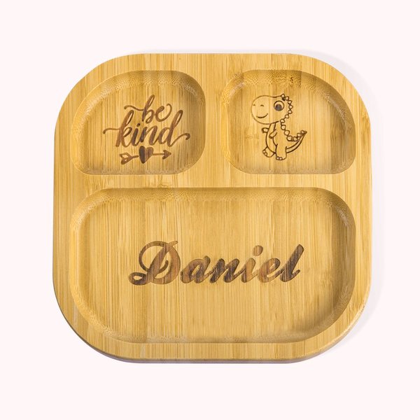 Personalized Square Bamboo Suction Plates for Baby