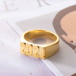 Anillo de sello personalizado con nombre grabado Ángel Número Año Cumpleaños Graduación Regalo para Mujeres Hombres