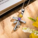 Personligt korshalsband med födelseblomma födelsesten och namn religiöst hänge smycke dop födelsedagspresent för kvinnor