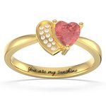 Bague de Promesse Personnalisée avec Gravure et Pierre de Naissance Bague en Argent de Double Cœur Cadeau Anniversaire Mariage pour Femme
