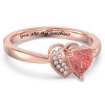 Bague de Promesse Personnalisée avec Gravure et Pierre de Naissance Bague en Argent de Double Cœur Cadeau Anniversaire Mariage pour Femme
