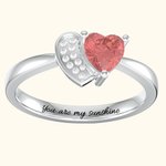 Bague de Promesse Personnalisée avec Gravure et Pierre de Naissance Bague en Argent de Double Cœur Cadeau Anniversaire Mariage pour Femme