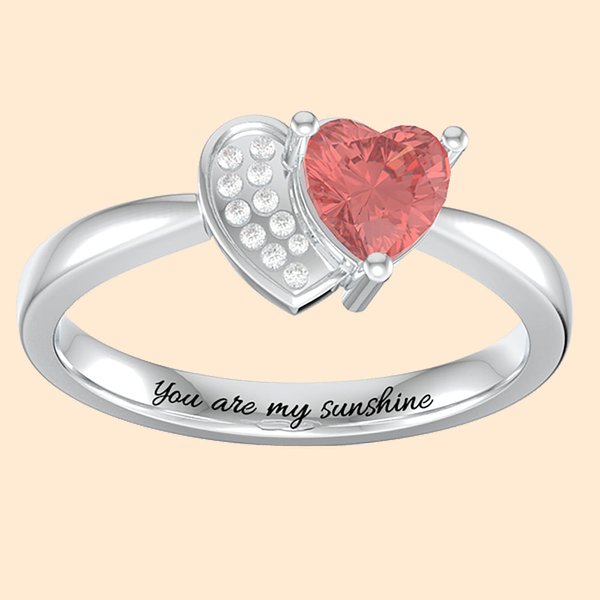 Double Heart Promise Ring For Her mit Gravur und Geburtsstein in Silber