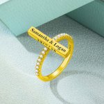 Engraved Bar Ring for Women with Accents