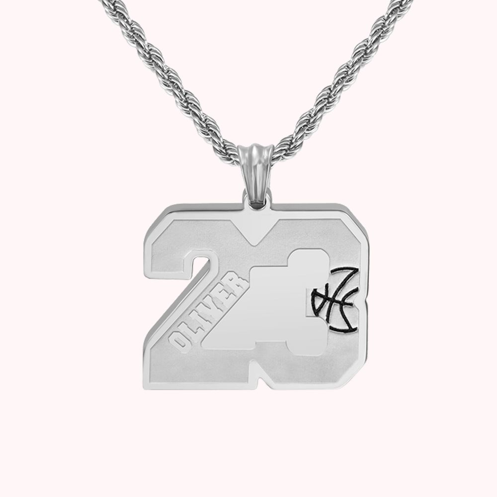 Individuelle Basketball Nummer Halskette mit Name