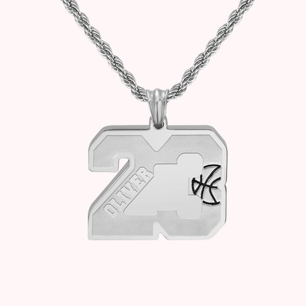 Collier Prénom Gravure Personnalisée Pendentif Numéro Cadeau Anniversaire pour Amateur de Sport