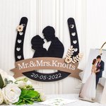 Décoration murale personnalisée en forme de fer à cheval avec silhouette de tête pour couple