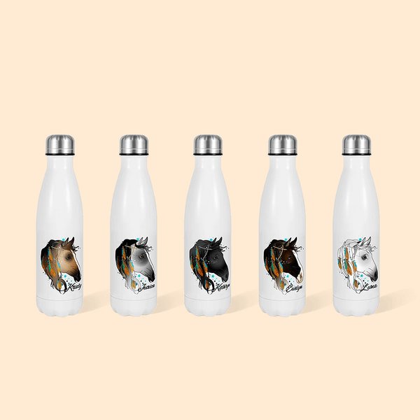 Bouteille d'Eau Personnalisée avec Nom de Cheval Gobelet 500ml Cadeau d'Anniversaire pour Amoureux des Chevaux