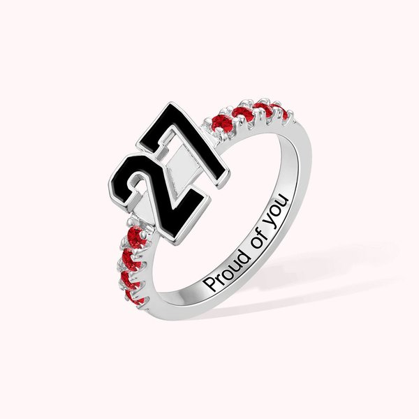 Anello personalizzato in argento Sterling con pietra di nascita numero sportivo e testo inciso Basket Baseball Mamma Anello regalo per gli amanti dello sport
