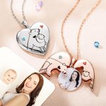 Personalised Mama Bear Heart Shape Birthstone Locket Necklace with Engraved Name Mother's Day Birthday Gift for Her