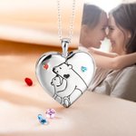 Personalised Mama Bear Heart Shape Birthstone Locket Necklace with Engraved Name Mother's Day Birthday Gift for Her