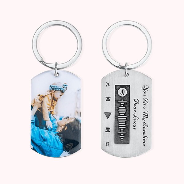Porte-clés Lecteur de Musique Personnalisé avec Photo Texte et Nom en Code Morse Cadeau d'Anniversaire pour Lui Elle