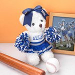 Personalized Glitter Bow School Cheerleader Stuffed Bear with Text and Pompom Cheer Accessories Birthday Gift for Women