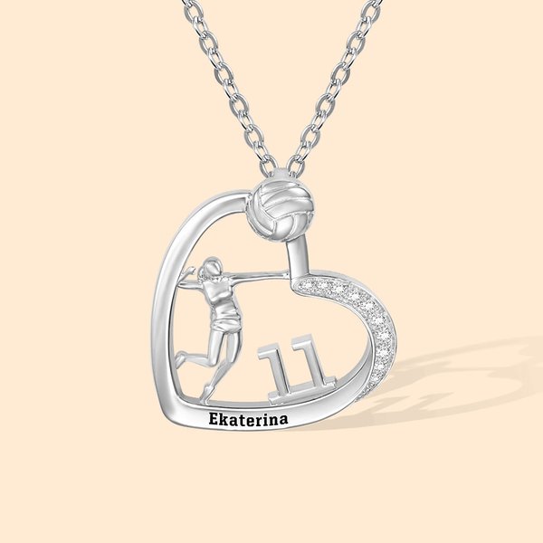 Collier Pendentif Coeur Personnalisé avec Prénom Style Volley-Ball Cadeau Anniversaire pour Amatrice de Volley-Ball