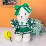 Personalized Glitter Bow School Cheerleader Stuffed Bear with Text and Pompom Cheer Accessories Birthday Gift for Women