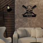 Cráneo de béisbol personalizado de pared Arte Decoración Signo de metal