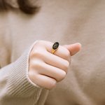 Personalizzato 1-4 inciso conchiglia agata nera nascita fiori anello ovale compleanno festa della mamma regalo per lei