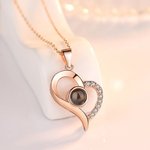 Pendentif Photo Projection Personnalisée avec Je t'aime en 100 Langues Collier Forme de Cœur Cadeau Anniversaire Fête