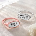 Personalizzato 1-4 inciso conchiglia agata nera nascita fiori anello ovale compleanno festa della mamma regalo per lei