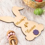Plaque en Bois Décoration Personnalisée avec Nom Panneau en Forme de Lapin Cadeau de Pâques pour Enfant Bébé
