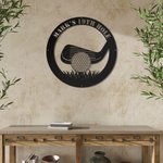 Palos y pelotas de golf personalizados Arte de pared de metal Decoración para el hogar redondo