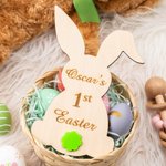 Plaque en Bois Décoration Personnalisée avec Nom Panneau en Forme de Lapin Cadeau de Pâques pour Enfant Bébé