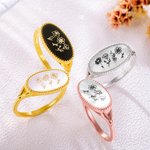 Personalizzato 1-4 inciso conchiglia agata nera nascita fiori anello ovale compleanno festa della mamma regalo per lei