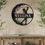 Plaque en Métal Personnalisée avec Nom Style Femme Golf Art Mural Décoration de Salon Chambre Cadeau pour Femme