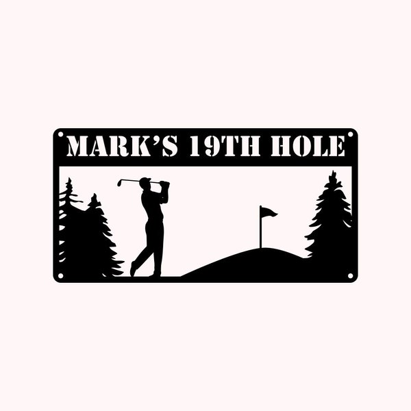 Personalisierte Mann Golfer Rechteck Name Zeichen Dekoration für Zimmer Metall Wandkunst
