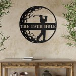 Personalised Man Golfer Name Sign Decoration For Room Metal Wall Art