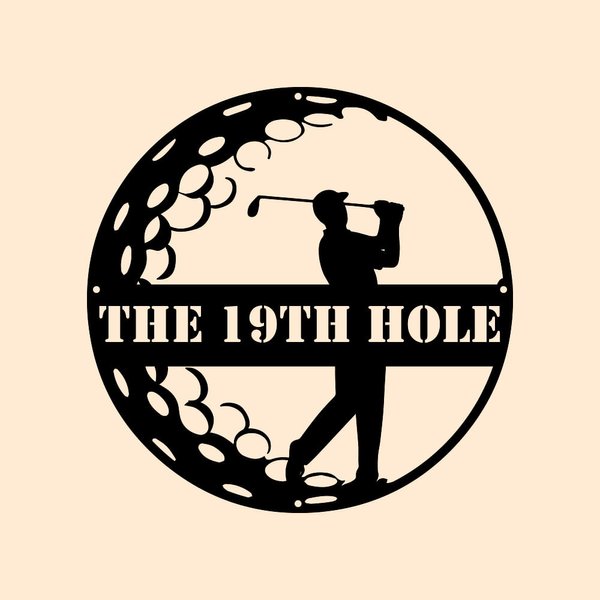 Personalised Man Golfer Name Sign Decoration For Room Metal Wall Art
