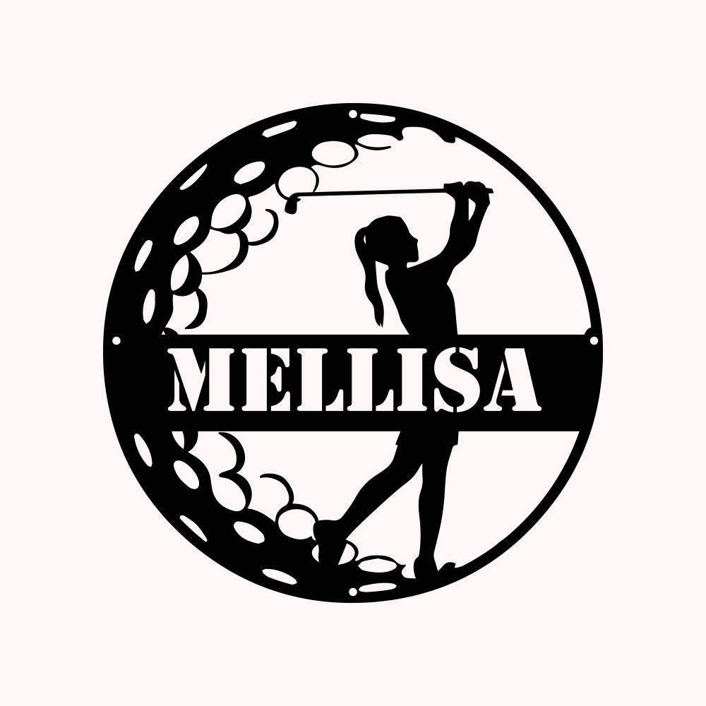 Personalisierte Frau Golfer Name Zeichen Dekoration für Zimmer Metall Wandkunst