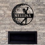 Plaque en Métal Personnalisée avec Nom Style Femme Golf Art Mural Décoration de Salon Chambre Cadeau pour Femme